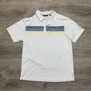 TravisMathew Men’s Polo Shirt White Stripe Performance Golf Shirt - Size XL